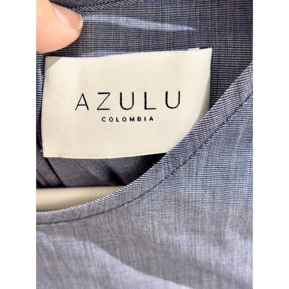 Azulu Chambray Cotton Ruffle Flutter Sleeve Peplum Blouse Blue Women's Size XS - Picture 3 of 4